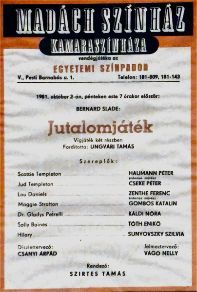 Bernard Slate: Jutalomjáték, 1981 Okt 2