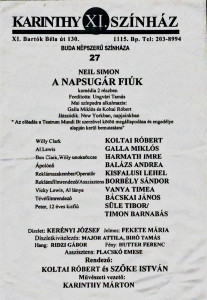 Niel Simon: A Napsugár fiúk, Karinthy Szinház